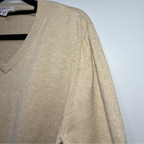 Merona Neutral Beige Tan High V Neck Wool Blend Sweater Men's Size M - Picture 6 of 10